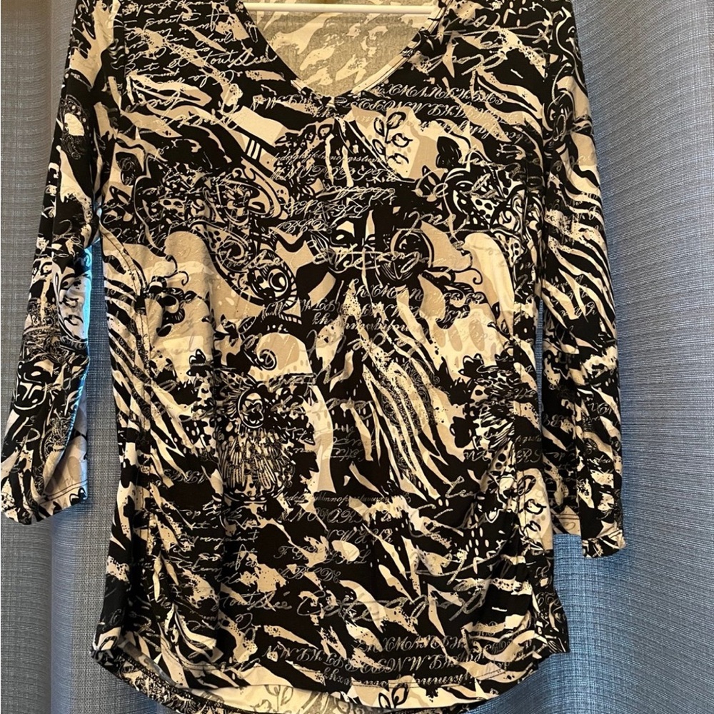 Peter Nygard Black and Cream Blouse Elegant Top